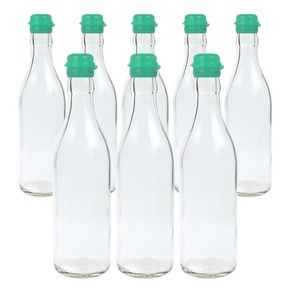 가인글로벌 투명 기름병350 + 코벤트캡 청록 유리병 참기름병 용기, 8개, 350ml