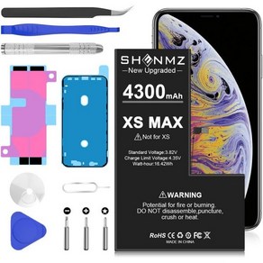 SHENMZ아이폰 Xs Max용 배터리 4300mAh 대용량 새로운 0사이클 교체 아이폰 Max 모델 A1921 A2101 A2102 A2104 완전 전문 수리 도구 키트 포함, 1개