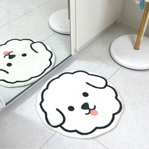 큐티뿌끄 극세사 비숑 강아지 반려동물 식기 매트 원형 주방 현관 화장실 다용도 발매트, 화이트(비숑)