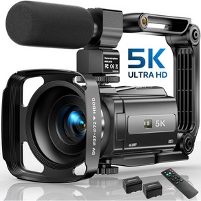 5K 비디오 카메라 캠코더 유튜브용 48MP UHD Wifi IR Night Vision Vlogging 카메라 외장 마이크 렌즈 후드 스태빌라이저 리모컨 배터리 2개, 1개