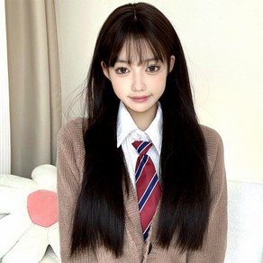 하이유니 자연스런 긴생머리 롱 헤어 통가발 60cm, 브라운블랙 - 통가발+거치대+헤어망, 1개