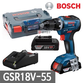 보쉬 GSR18V-55 충전 드릴 드라이버 18V 2.0Ah*2개 브러쉬리스 13mm 메탈척 2단 변속 기어, 1개