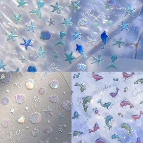 네일아트 여름바다 돌고래등 홀로그램 엠보스티커 5종 엠보네일스티커 3d네일스티커 5d네일스티커, 엠보스티커 - 143, 1개