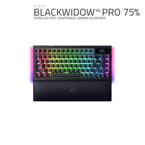 [레이저코리아] BlackWidow V4 Po 75% US 무선 기계식 키보드 OLED 디스플레이 핫스왑 가능 Command Dial RGB 조명 4000Hz 무선 연결, 제조사축, RZ03-0513, 블랙