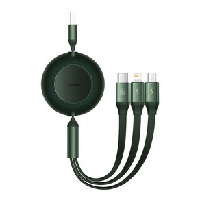 베이스어스 슈피겐 시리즈 2 스트레치 3인1 고속 충전 케이블 USB 투 M+L+C 66W, 1개, 1.1m, 다크그린