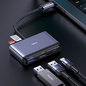 햅시 60W PD 충전 5포트 C타입 USB3.0 미니 멀티 허브 YMH5ATOM, 스페이스그레이, 1개