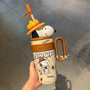 스누피 인형 보온병 물컵 800ML, 1개, 커피색