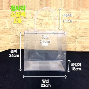 투명 화분 쇼핑백(정사각) 손잡이 쇼핑백 2호 1개/웨딩/이벤트/파티/플라워샤워