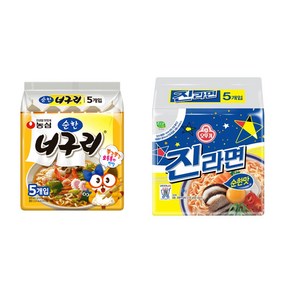 농심 너구리 순한맛 5개 + 오뚜기 진라면 순한맛 5개