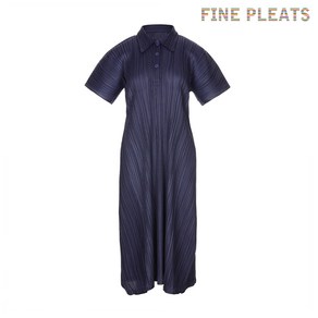 [FINE PLEATS] 피네 플리츠 반팔 카라 원피스 네이비