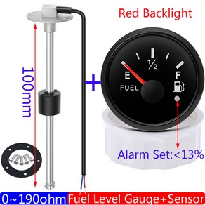 자동차 12V 계량기 오일 방수 캠핑카 있는 RV 빨간색 경보 게이지 탱크 100 0 190OHM 24V 500mm 센서 기능이 및 LED IP67 레벨 52mm 연료, 100mm SensoXGauge