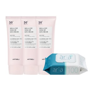 아트델리 멜라컷 톤업 선크림 50ml x3 + 아리아 물티슈 캡형 100매, 3개