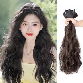 HAIRCUBE 무결펌 붙임머리 똑딱이 헤어피스 웨이브 긴 머리 3피스, 내츄럴 블랙, 45cm, 1개