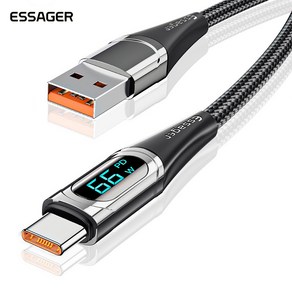 ESSAGER 디지털 디스플레이 6A USB A to C타입 고속 충전 케이블 아이폰 핸드폰