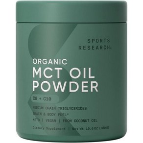 Spots Reseach 스포츠 리서치 유기농 MCT 오일 파우더 - 코코넛의 Keto & Vegan MCTs C8 C10 지방산 브레인 바디 퓨얼 Non-GMO 글루텐 프, 맛이 없다, 300g, 1개