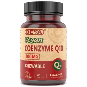 DEVA Vegan Vitamins Coenzyme Q10 100mg - Potent & DEVA 비건 비타민 코엔자임 Q10 100mg - 강력하고 저렴한 1병 - 씹을 수 있, 1개, 90정