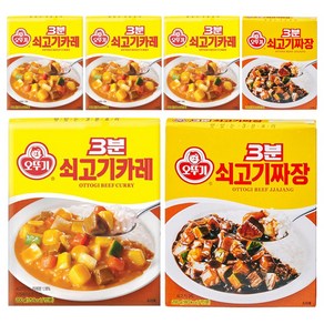 오뚜기 즉석 3분 쇠고기 카레 4p + 짜장 2p 세트, 200g, 1세트