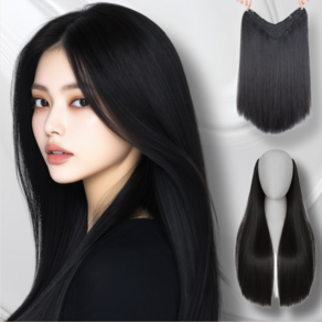 엠에스 롱 헤어 직모 가발 붙임머리 60cm, 1개, 자연 블랙