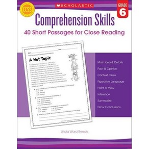 Compehension Skills Gade 6: 40 Shot Passages fo Close Reading, Scholastic Teaching Resouces