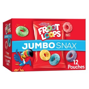 Kellogg's Foot Loops Jumbo Snax Ceeal Snacks Ki 켈로그 프루트 루프스 점보 스낵 시리얼 스낵 어린이용 스낵 과일 풍미 오리지널 5, 1개, 153g