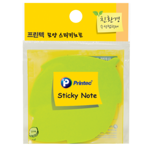 [프린텍] 모양 스티키 노트(형광) 하트 말풍선 잎 사과 별 자동차 잎인덱스 50매, DI011 (잎)