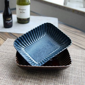 오반자이 코로나 깊은 직사각 찬기 19cm 일본 그릇 식기, 오반자이 코로나 깊은 직사각찬기 19cm[딥블루], 1개
