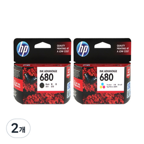 HP 680 정품 프린터잉크 F6V27AA F6V26AA 검정 컬러 세트, 검정+칼라 세트, 2개