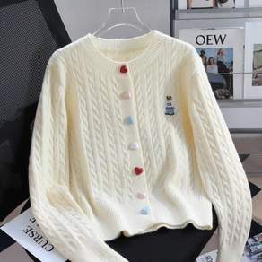 COSYEVNO 여성 니트 카디건 봄 가을 빅사이즈 루즈핏 패션 라운드 컬러 버튼 꽈배기 긴팔 상의 CXJzzs-88