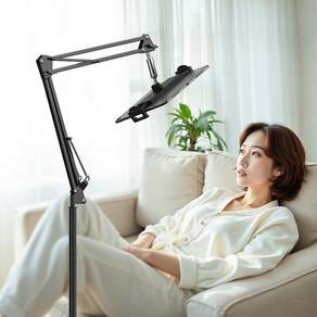 프라임큐 스마트폰 태블릿 침대 거치대 스탠드형, 1개, 블랙