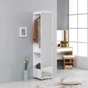 장인가구 피콜로 이동식 전신거울 수납 행거 옷장, 화이트