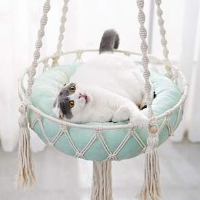 YBTOOPET 걸이식 순면 손뜨개 그물망 공중 고양이 침대, 1개, 흰색