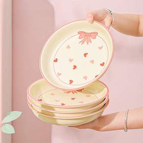 Tiger Pavilion 세라믹 원형 접시, 리본 하트, 4개