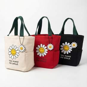 언즈 스마일 에코백 학생 성인 공용 피크닉 도시락 학원 신발 보조 가방, 레드, 1개, 에코백 레드