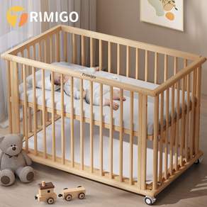 Trimigo 원목 아기침대 유아 원목 다기능 이동식 침대 baby 신생아 원목침대+ 유아전용 매트리스 포함, 원목색상