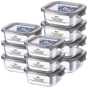 파쿠젠 이지캡 내열유리 반찬통세트, 1세트, 정사각340ml 6p+580ml 4p 총10p