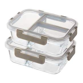 [1+1] 락앤락 3칸 유리 밀폐용기 직사각 1040ml (LLG458), 2개