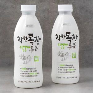 건국유업 무항생제 인증 착한목장 우유, 750ml, 2개