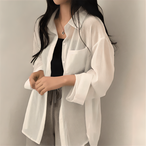 모던스튜디오 [살탐방지~빅사이즈까지] 여성용 여름 시스루 베이직 카라 셔츠