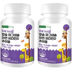 건국유업 쑥쑥 키즈업 칼슘 마그네슘 아연 비타민D 츄어블 180g, 120정, 2개