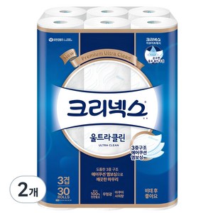 크리넥스 3겹 울트라 클린 롤화장지 천연펄프, 27m, 30개입, 2개