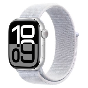 Apple 애플워치 10 GPS, 42mm, 실버 / 블루 클라우드 스포츠 루프, Loop