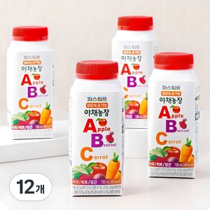 파스퇴르 유기가공식품 인증 야채농장 ABC 과채 주스, 190ml, 12개