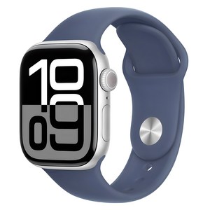 Apple 애플워치 10 GPS+Cellular, 42mm, 알루미늄, 실버 / 데님 스포츠 밴드, S/M