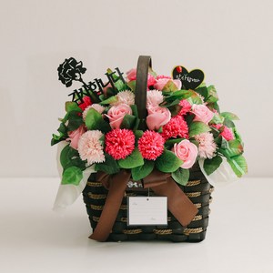 아스파시아 비누꽃 사랑과 존경가득 50송이 로즈 케네이션 바구니, 핑크