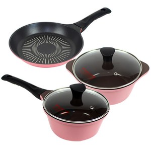 키친아트 본 세라믹 냄비 프라이팬 3종세트, 핑크 + 블랙, 18cm편수냄비 + 20cm양수냄비 + 20cm프라이팬