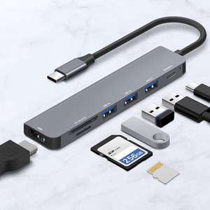 홈플래닛 7포트 USB3.0 멀티허브 DEX미러링 (USB*3 타입C HDMI SD/MSD) / HUB7C-L, 그레이, 1개