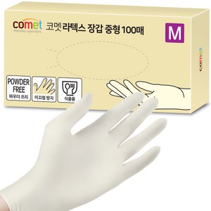 코멧 라텍스장갑 100매입, 화이트, 중(M), 1개