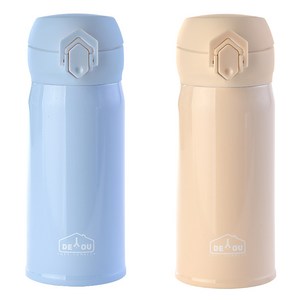 디유 비비드 2중 진공 원터치 보온병 2종 세트, 스카이 + 아이보리, 350ml, 1세트