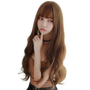 하이유니 네츄럴 웨이브 롱 통가발 73cm + 가발망 + 거치대 세트, 다크브라운, 1세트