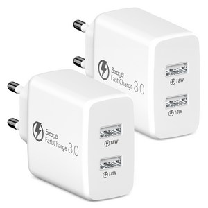 서가 36W 퀵차지 QC3.0 2포트 멀티 18W+18W 동시 USB 고속 충전기, 화이트, 2개